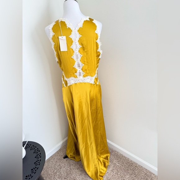 NWT DÔEN Odelina Dress Oakmoss Silk Satin Lace Trim Maxi Slip Dress XL - Picture 5 of 9